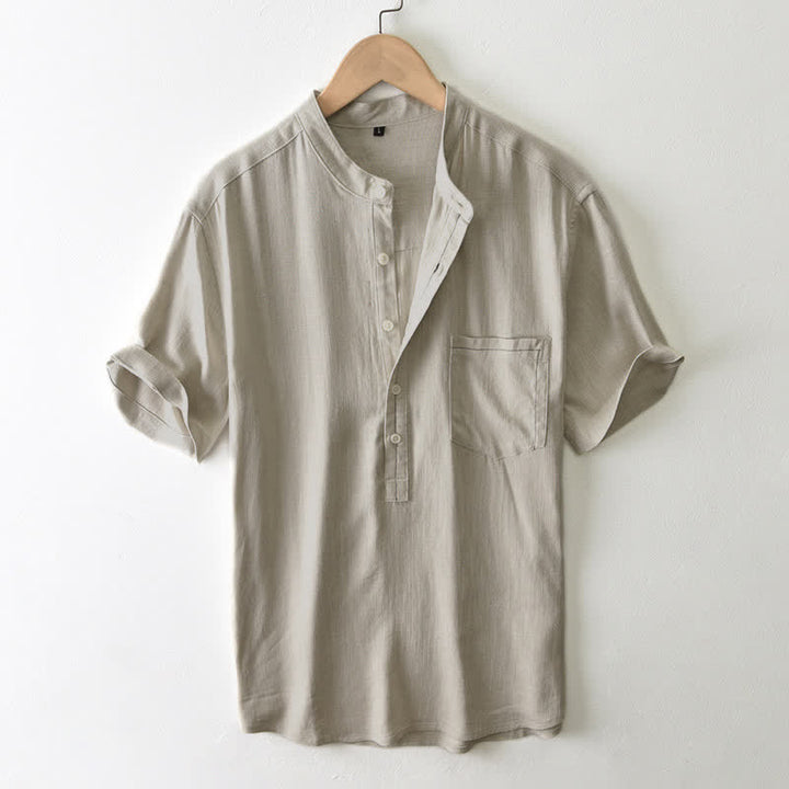 Buddha Stones Camisa de manga corta para hombre, estilo Tang casual de verano, con cuello mandarín, botones y bolsillo. - Broncearse - US/UK/AU42, EU52 (3XL) - image 8