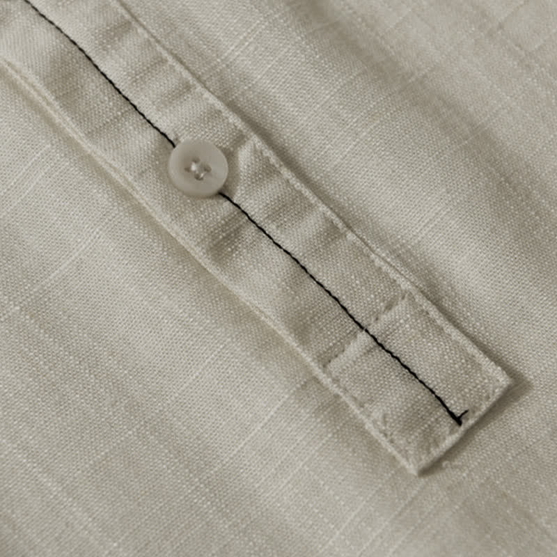 Buddha Stones Camisa de manga corta para hombre, estilo Tang casual de verano, con cuello mandarín, botones y bolsillo. - image 12
