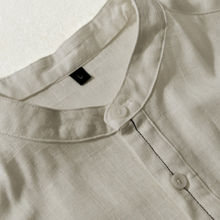 Buddha Stones Camisa de manga corta para hombre, estilo Tang casual de verano, con cuello mandarín, botones y bolsillo. - image 9