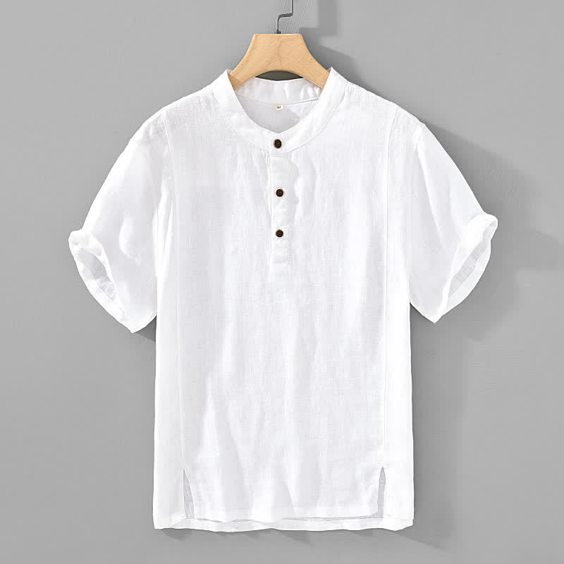 Buddha Stones Camisas de manga corta para hombre, estilo casual, con cuello mandarín y botones, de color liso, ideales para el verano. - Blanco - US/UK/AU44, EU54 (4XL) - image 10
