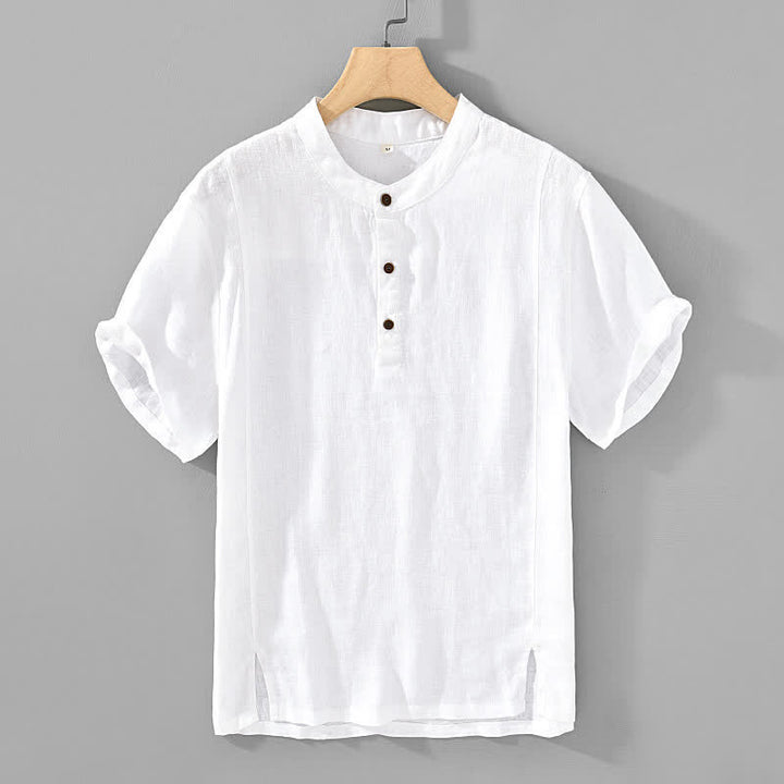 Buddha Stones Camisas de manga corta para hombre, estilo casual, con cuello mandarín y botones, de color liso, ideales para el verano. - Blanco - US/UK/AU44, EU54 (4XL) - image 10