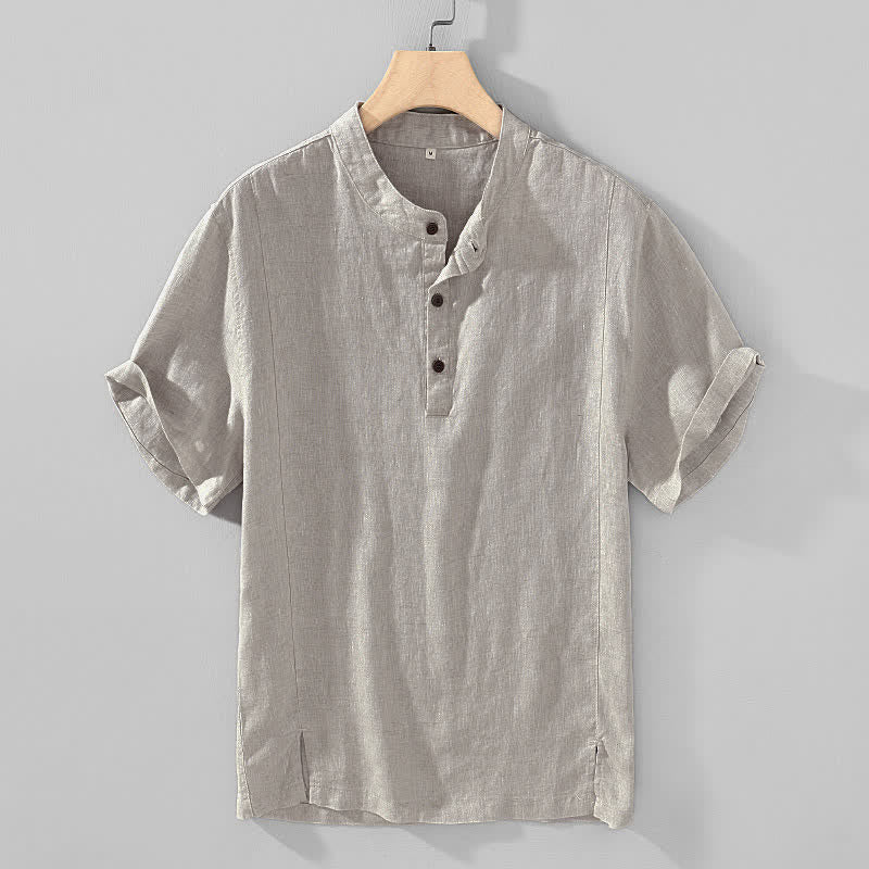 Buddha Stones Camisas de manga corta para hombre, estilo casual, con cuello mandarín y botones, de color liso, ideales para el verano. - Gainsboro - US/UK/AU44, EU54 (4XL) - image 3