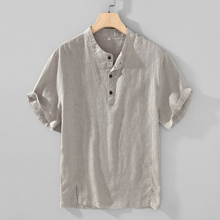Buddha Stones Camisas de manga corta para hombre, estilo casual, con cuello mandarín y botones, de color liso, ideales para el verano. - Gainsboro - US/UK/AU44, EU54 (4XL) - image 3