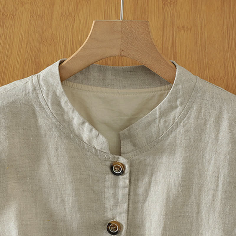 Buddha Stones Camiseta sin mangas de mujer estilo Tang minimalista con cuello mandarín y botones, color liso. - image 1