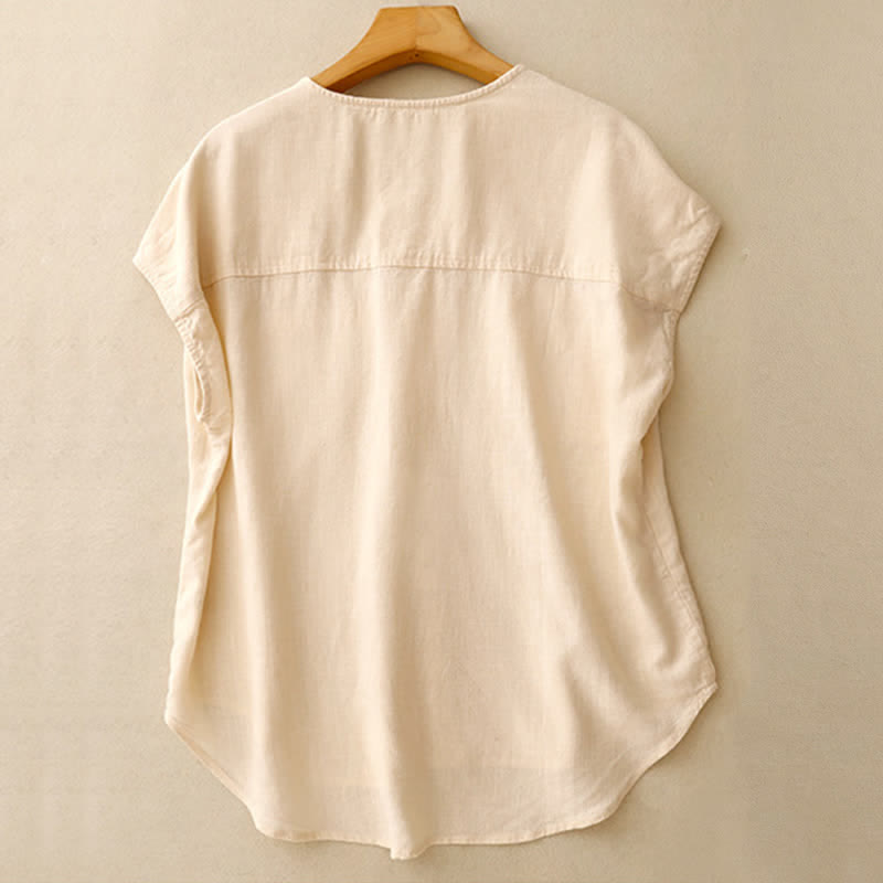 Buddha Stones Camiseta sin mangas de mujer, estilo casual de verano, minimalista, con botones y bolsillo de parche. - image 1