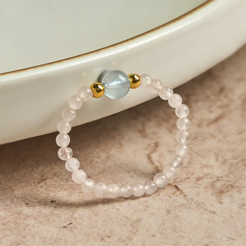 Buddha Stones Anillo elástico curativo con minicuentas de rodonita natural, aguamarina, topacio y cuarzo rosa de 2 mm. - image 14
