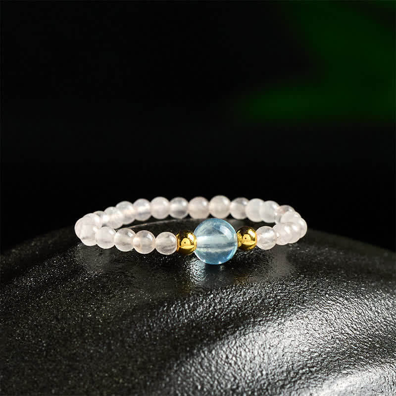 Buddha Stones Anillo elástico curativo con minicuentas de rodonita natural, aguamarina, topacio y cuarzo rosa de 2 mm. - image 16