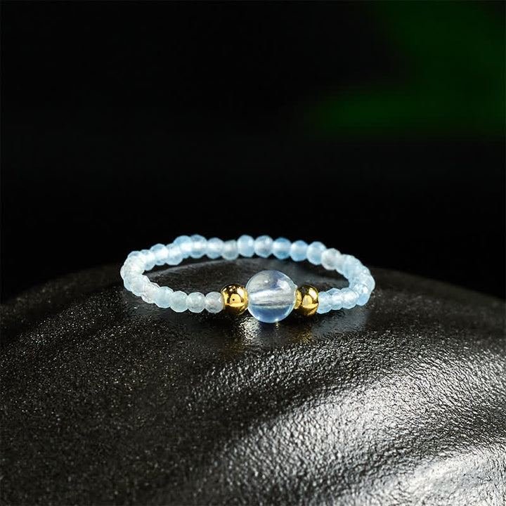 Buddha Stones Anillo elástico curativo con minicuentas de rodonita natural, aguamarina, topacio y cuarzo rosa de 2 mm. - image 22
