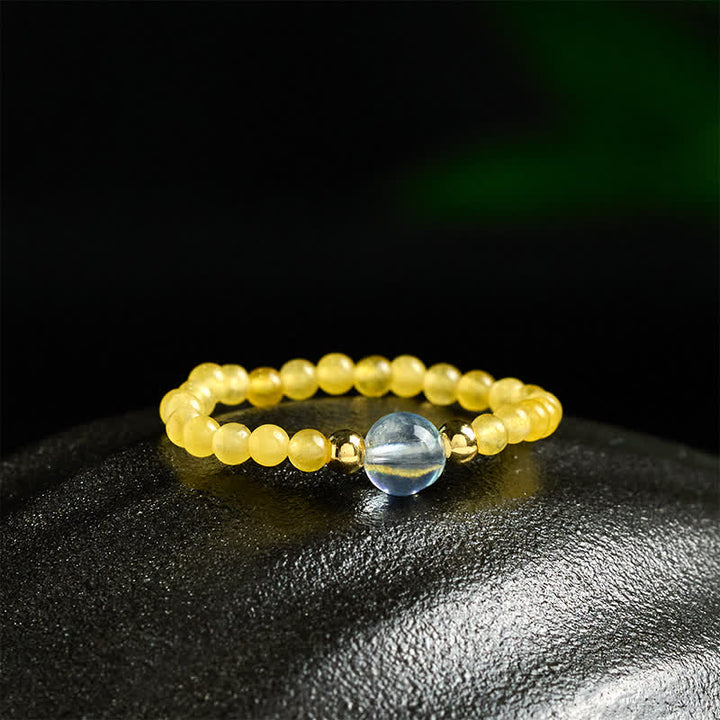 Buddha Stones Anillo elástico curativo con minicuentas de rodonita natural, aguamarina, topacio y cuarzo rosa de 2 mm. - image 10