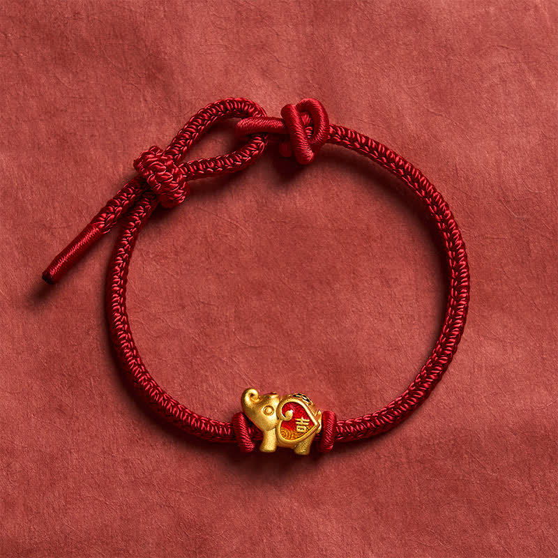 Buddha Stones Pulsera ajustable trenzada de protección con forma de corazón y elefante, hecha a mano con hilo rojo. - image 2