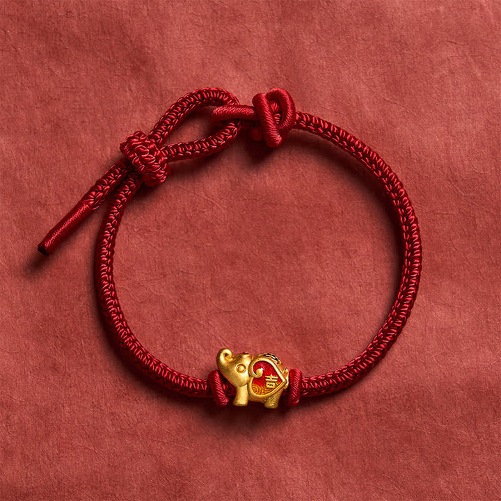 Buddha Stones Pulsera ajustable trenzada de protección con forma de corazón y elefante, hecha a mano con hilo rojo. - image 2