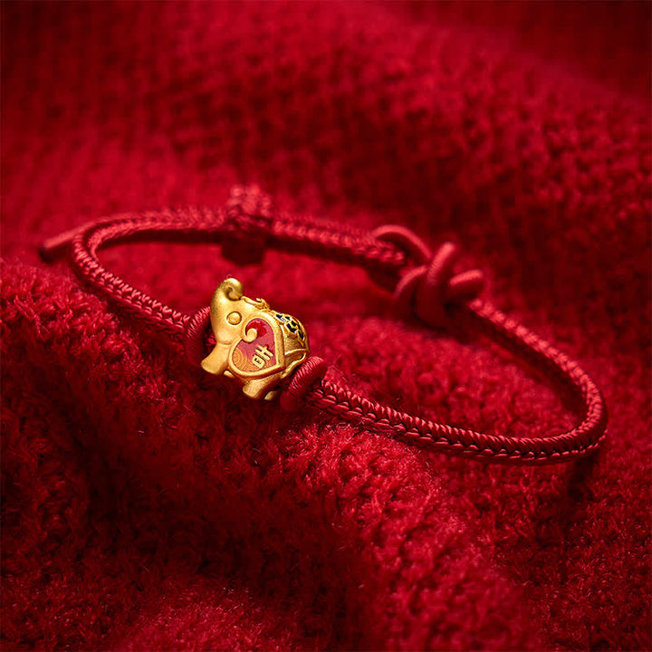 Buddha Stones Pulsera ajustable trenzada de protección con forma de corazón y elefante, hecha a mano con hilo rojo. - image 3