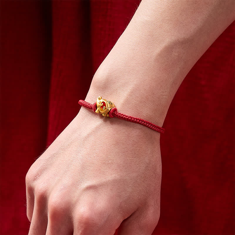 Buddha Stones Pulsera ajustable trenzada de protección con forma de corazón y elefante, hecha a mano con hilo rojo. - image 4