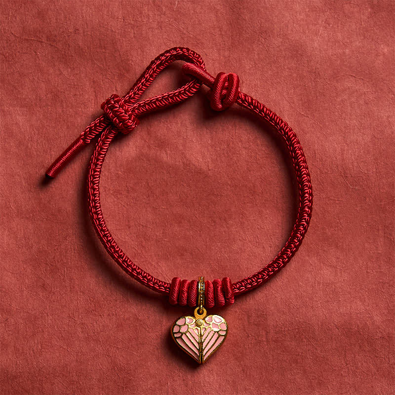 Buddha Stones Pulsera de protección y buena suerte con dije de corazón de amor trenzado de hilo rojo hecho a mano - image 1