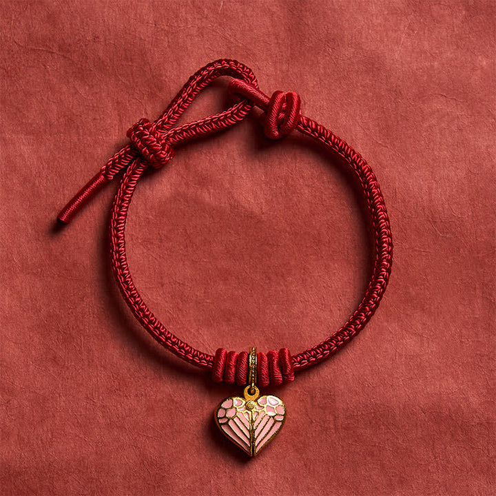 Buddha Stones Pulsera de protección y buena suerte con dije de corazón de amor trenzado de hilo rojo hecho a mano - image 1