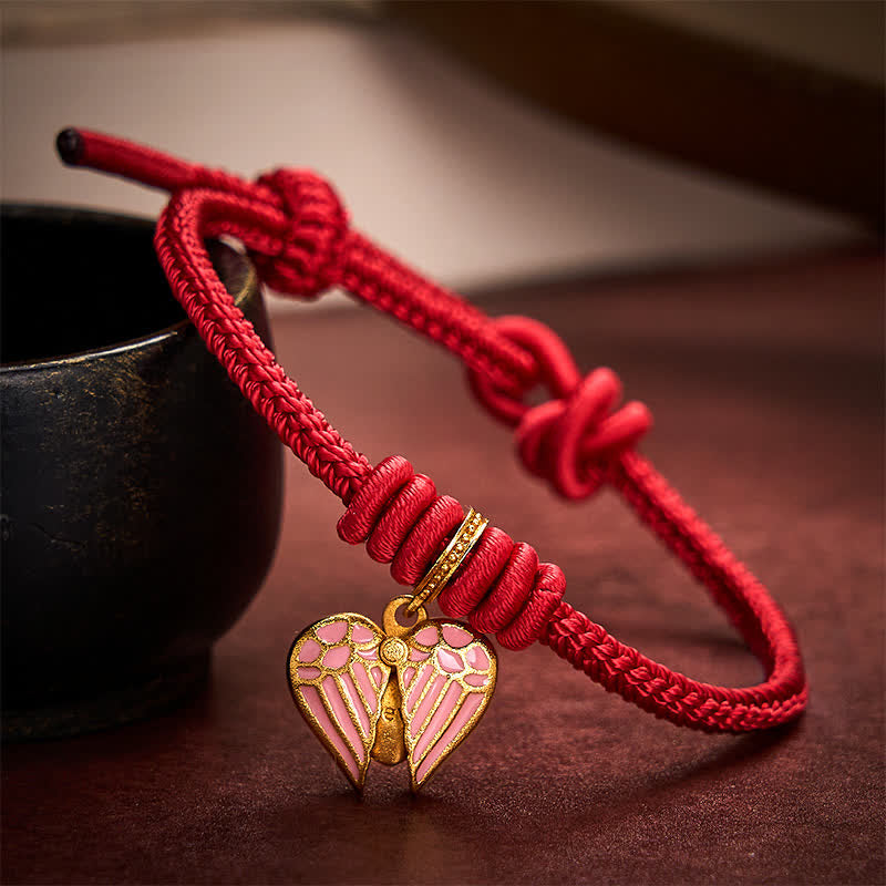 Buddha Stones Pulsera de protección y buena suerte con dije de corazón de amor trenzado de hilo rojo hecho a mano - image 5