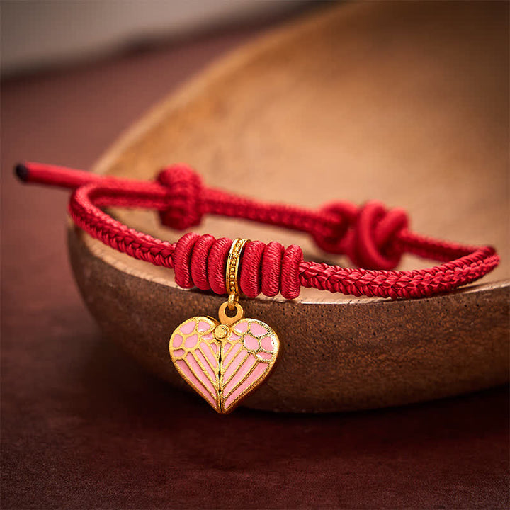 Buddha Stones Pulsera de protección y buena suerte con dije de corazón de amor trenzado de hilo rojo hecho a mano - Rojo oscuro - 5,91-7,48 pulgadas (15-19 cm) - image 0