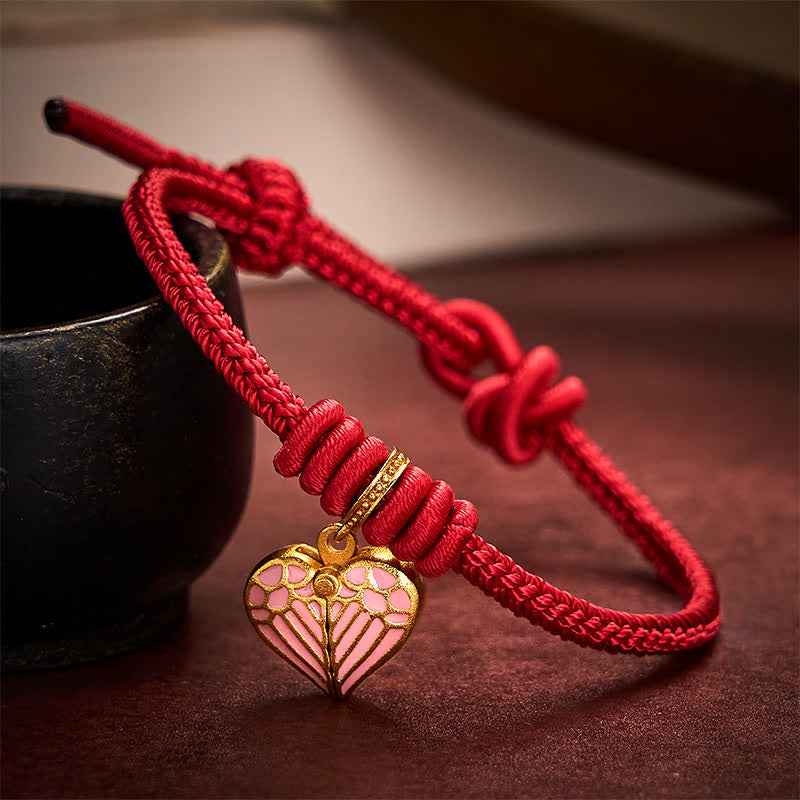 Buddha Stones Pulsera de protección y buena suerte con dije de corazón de amor trenzado de hilo rojo hecho a mano - image 3