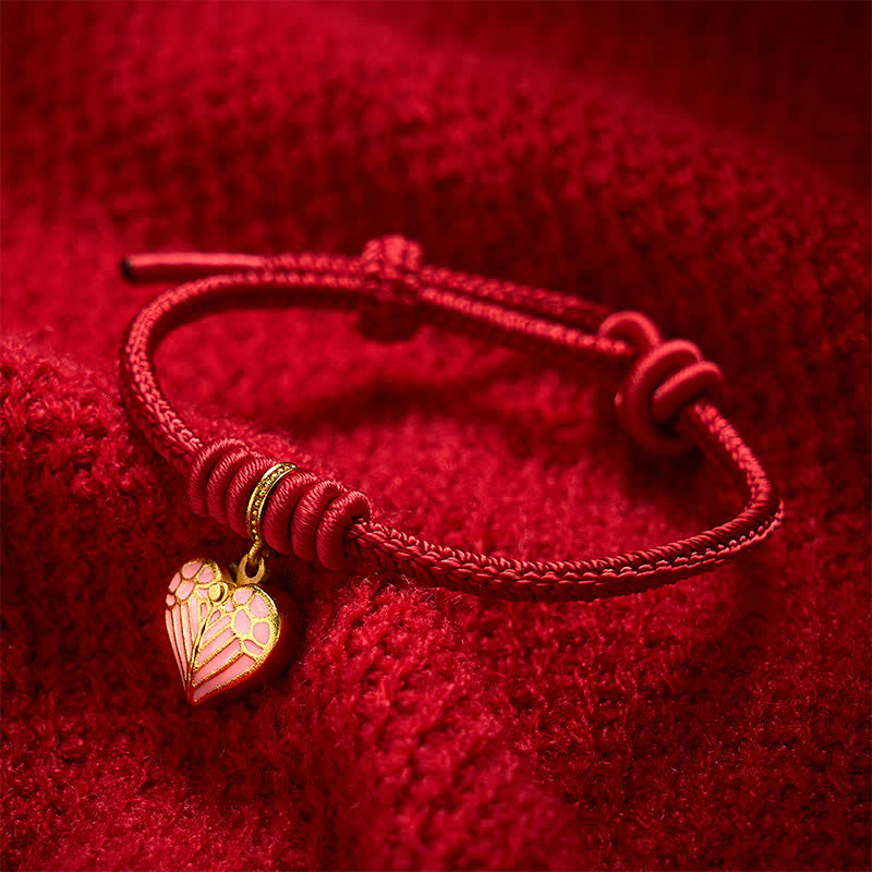 Buddha Stones Pulsera de protección y buena suerte con dije de corazón de amor trenzado de hilo rojo hecho a mano - image 2