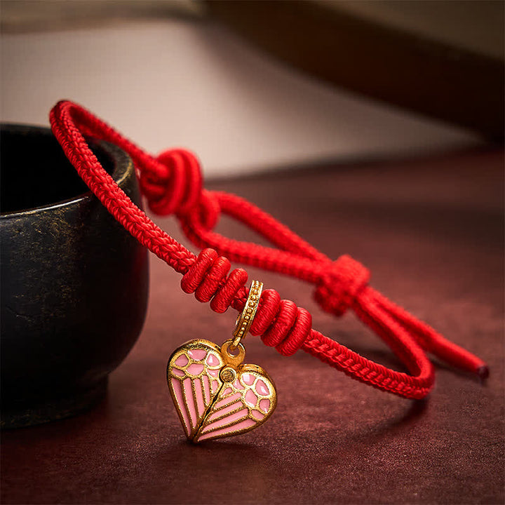 Buddha Stones Pulsera de protección y buena suerte con dije de corazón de amor trenzado de hilo rojo hecho a mano - image 12