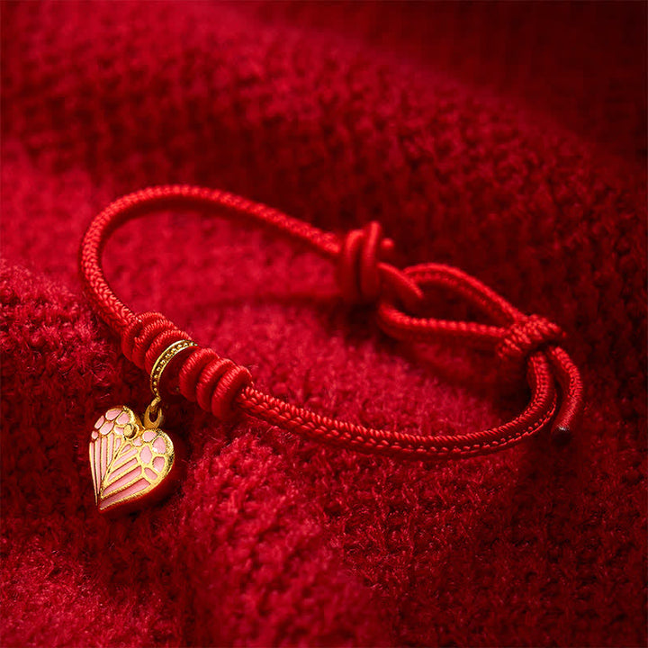 Buddha Stones Pulsera de protección y buena suerte con dije de corazón de amor trenzado de hilo rojo hecho a mano - image 11