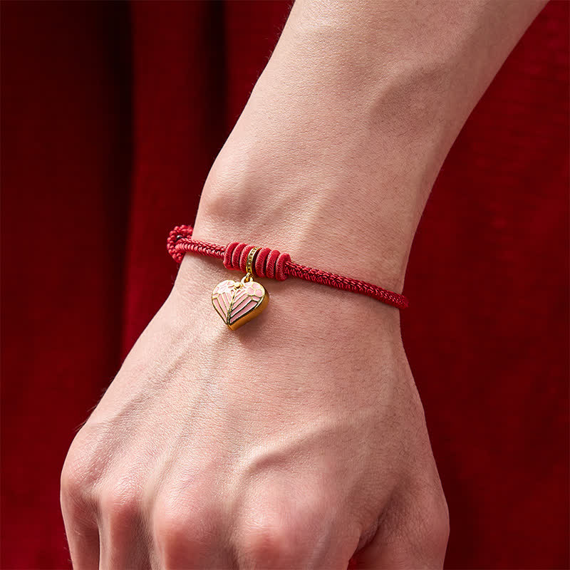 Buddha Stones Pulsera de protección y buena suerte con dije de corazón de amor trenzado de hilo rojo hecho a mano - image 6