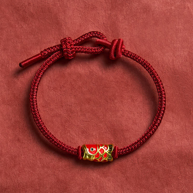 Buddha Stones Pulsera de cordón trenzado ajustable con diseño de pez koi, tejida a mano en rojo. - image 3