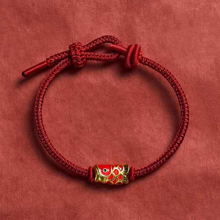 Buddha Stones Pulsera de cordón trenzado ajustable con diseño de pez koi, tejida a mano en rojo. - image 3