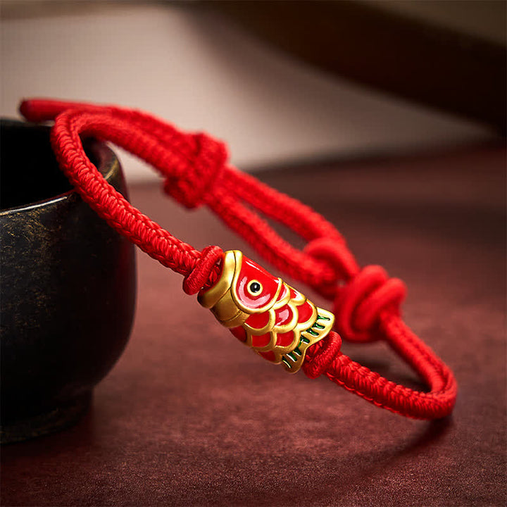 Buddha Stones Pulsera de cordón trenzado ajustable con diseño de pez koi, tejida a mano en rojo. - Rojo - 5,91-7,48 pulgadas (15-19 cm) - image 8