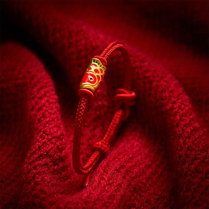 Buddha Stones Pulsera de cordón trenzado ajustable con diseño de pez koi, tejida a mano en rojo. - image 10