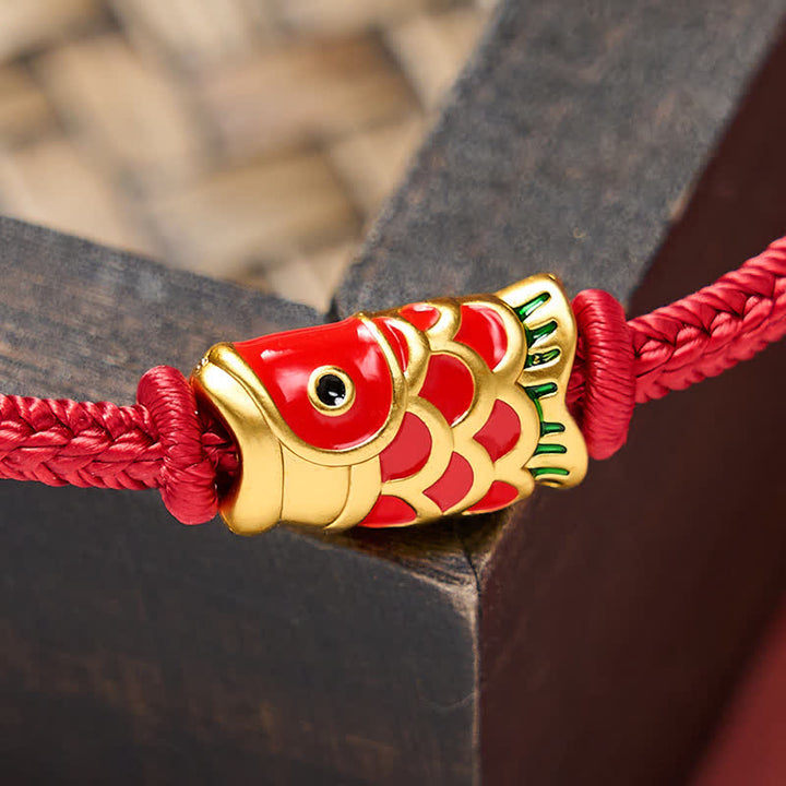 Buddha Stones Pulsera de cordón trenzado ajustable con diseño de pez koi, tejida a mano en rojo. - image 12