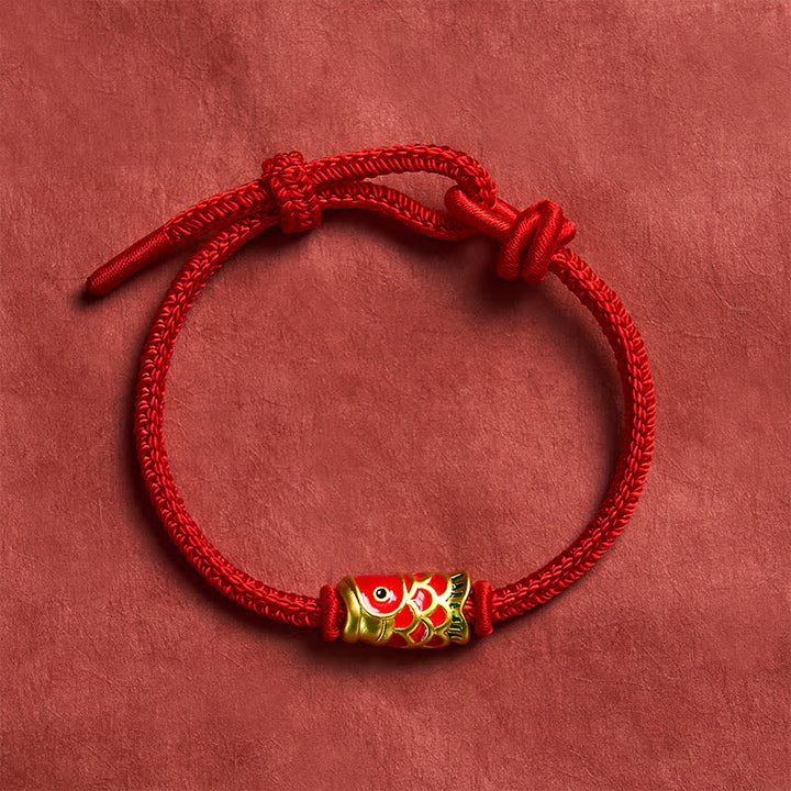 Buddha Stones Pulsera de cordón trenzado ajustable con diseño de pez koi, tejida a mano en rojo. - image 11