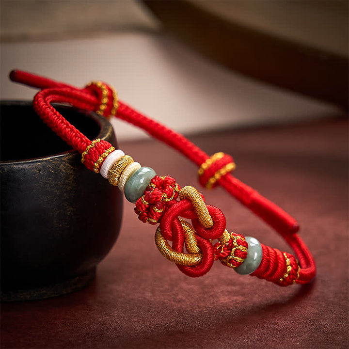 Buddha Stones Pulsera de cordón trenzado con nudo de corazón de jade, tejida a mano. - Oro rojo (circunferencia de la muñeca: 15-19 cm) - image 0