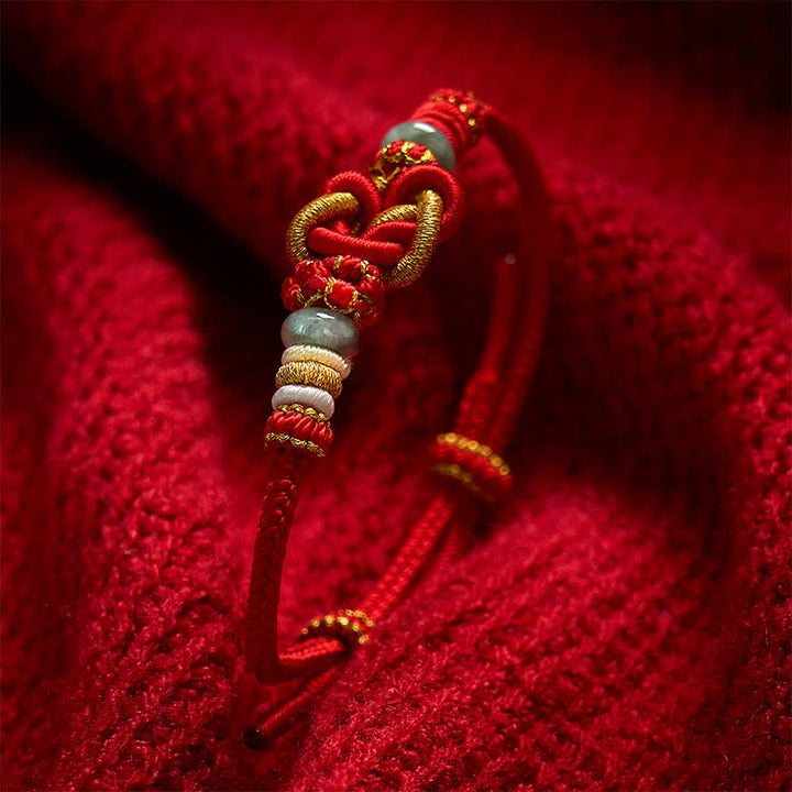 Buddha Stones Pulsera de cordón trenzado con nudo de corazón de jade, tejida a mano. - image 3