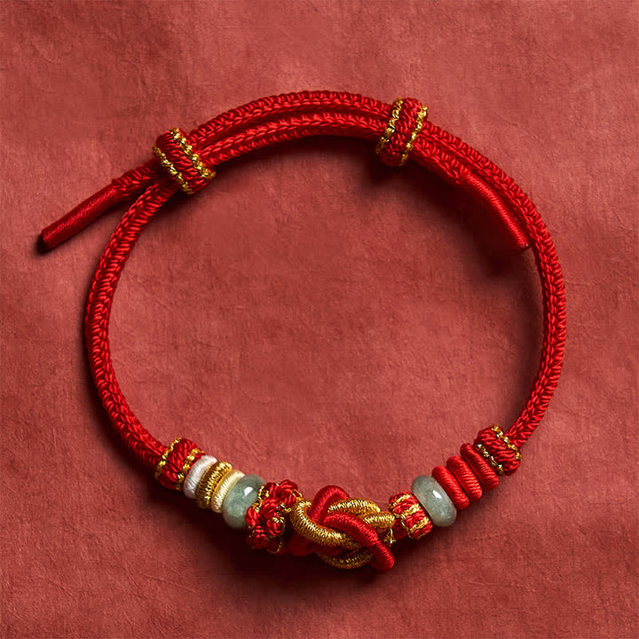 Buddha Stones Pulsera de cordón trenzado con nudo de corazón de jade, tejida a mano. - image 2