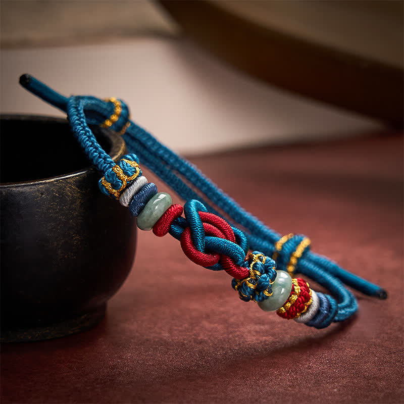 Buddha Stones Pulsera de cordón trenzado con nudo de corazón de jade, tejida a mano. - Azul Rojo (Circunferencia de la muñeca 15-19 cm) - image 15