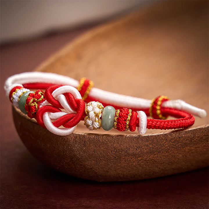 Buddha Stones Pulsera de cordón trenzado con nudo de corazón de jade, tejida a mano. - image 10