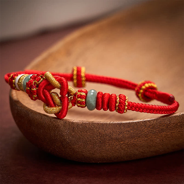 Buddha Stones Pulsera de cordón trenzado con nudo de corazón de jade, tejida a mano. - image 1