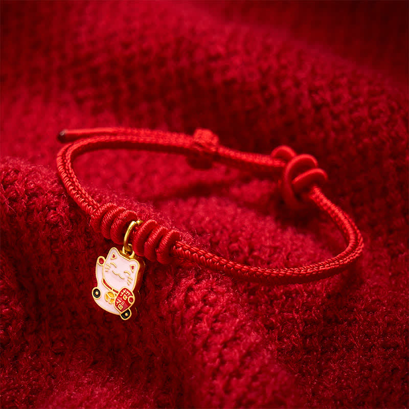 Buddha Stones Pulsera ajustable hecha a mano con hilo trenzado rojo, diseño de gato de la suerte que trae buena fortuna y personaje Fu. - image 10