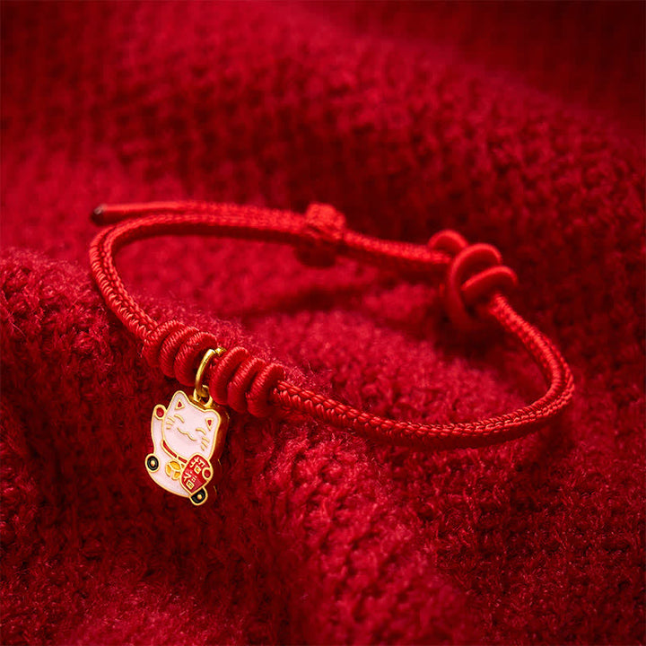 Buddha Stones Pulsera ajustable hecha a mano con hilo trenzado rojo, diseño de gato de la suerte que trae buena fortuna y personaje Fu. - image 10