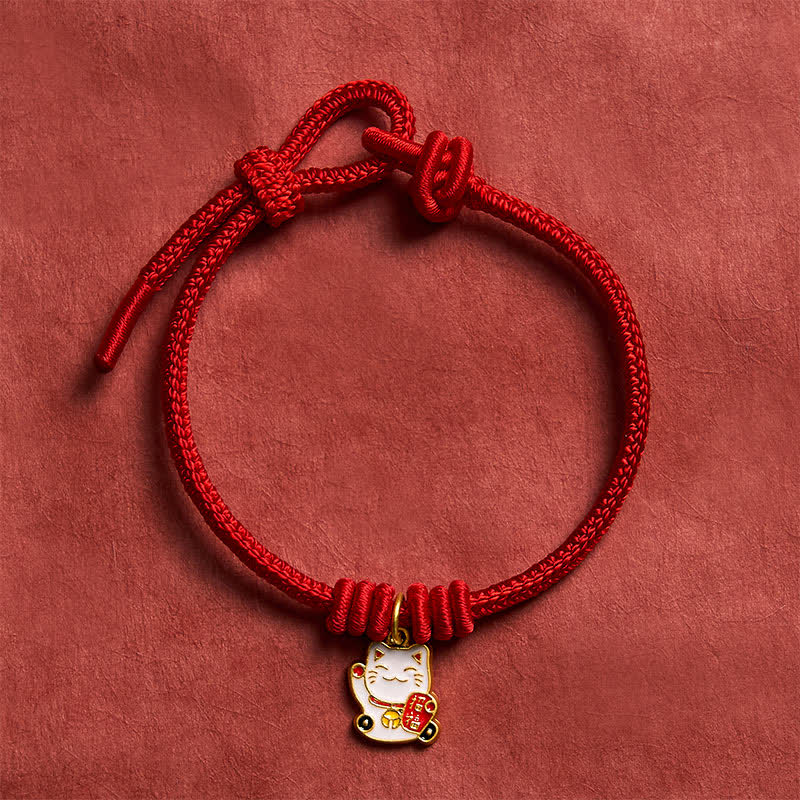 Buddha Stones Pulsera ajustable hecha a mano con hilo trenzado rojo, diseño de gato de la suerte que trae buena fortuna y personaje Fu. - image 11