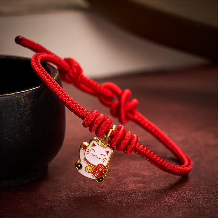 Buddha Stones Pulsera ajustable hecha a mano con hilo trenzado rojo, diseño de gato de la suerte que trae buena fortuna y personaje Fu. - Rojo - 5,91-7,48 pulgadas (15-19 cm) - image 8