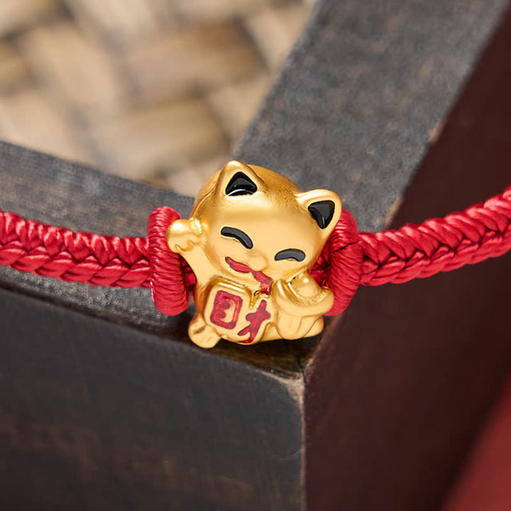 Buddha Stones Pulsera ajustable hecha a mano con hilo trenzado rojo y diseño de gato dorado de la suerte. - image 11