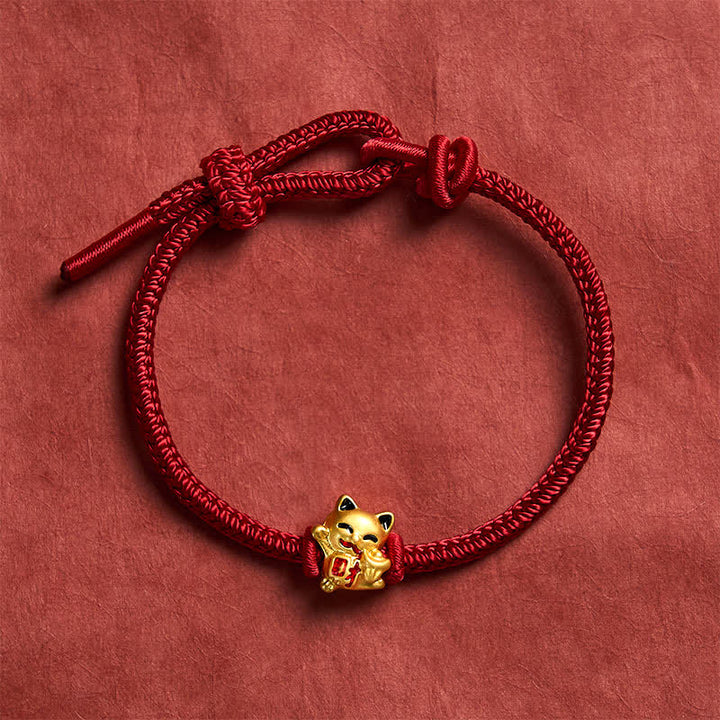 Buddha Stones Pulsera ajustable hecha a mano con hilo trenzado rojo y diseño de gato dorado de la suerte. - image 8