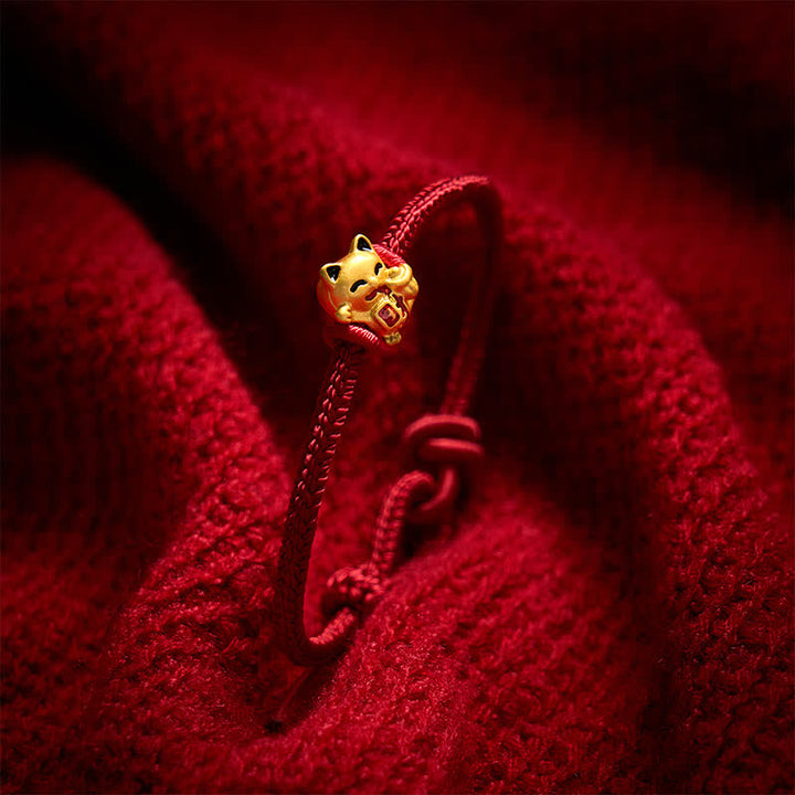 Buddha Stones Pulsera ajustable hecha a mano con hilo trenzado rojo y diseño de gato dorado de la suerte. - image 9