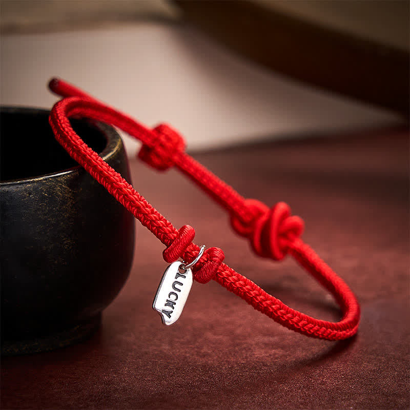 Buddha Stones Pulsera ajustable con dije de la suerte, hecha a mano con hilo trenzado rojo. - Rojo oscuro - 5,91-7,48 pulgadas (15-19 cm) - image 6