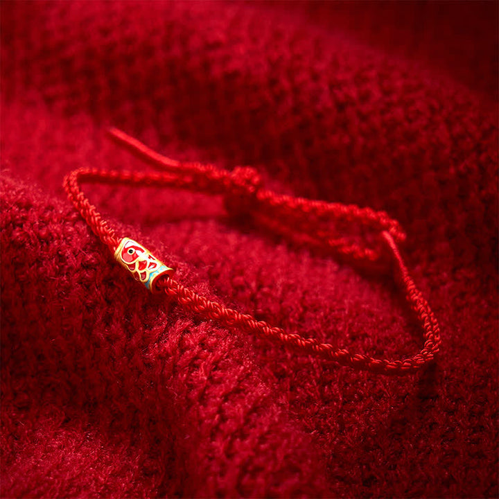 Buddha Stones Pulsera de cordón trenzado con diseño de pez koi rojo tejido a mano - image 2