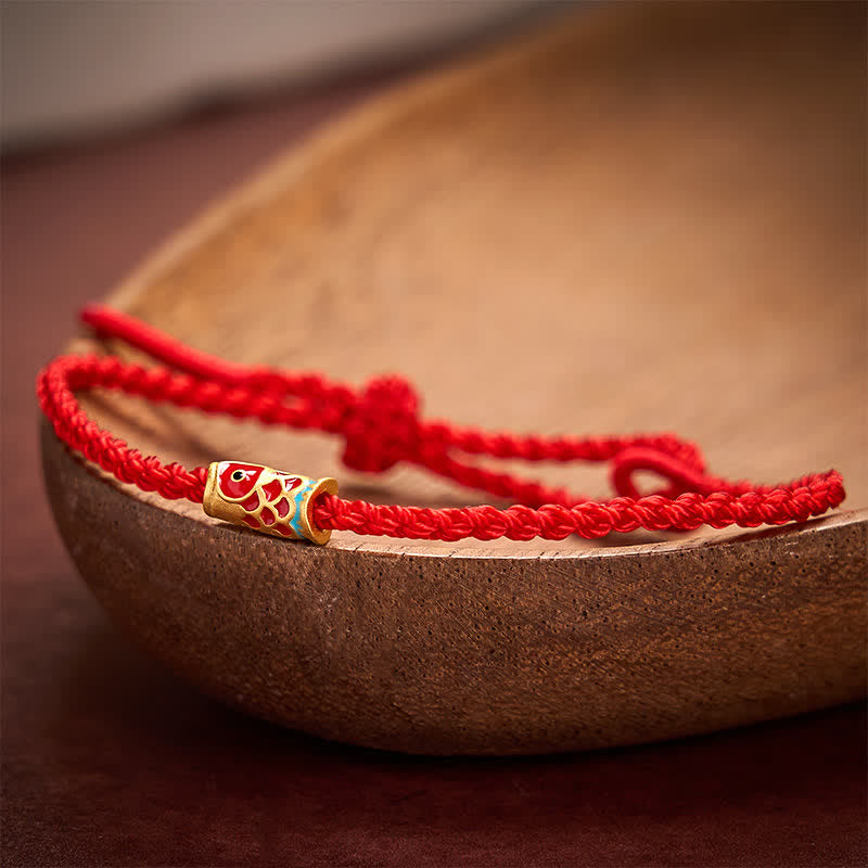 Buddha Stones Pulsera de cordón trenzado con diseño de pez koi rojo tejido a mano - image 1