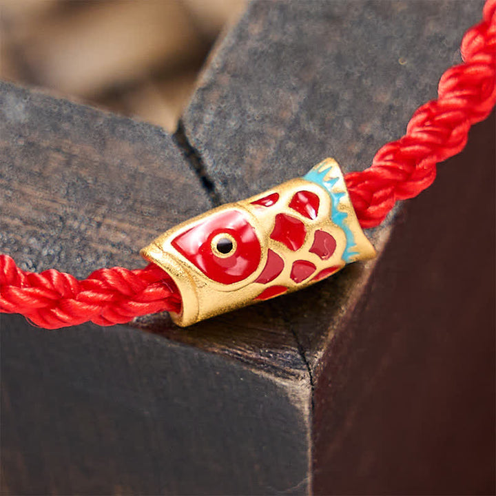 Buddha Stones Pulsera de cordón trenzado con diseño de pez koi rojo tejido a mano - image 3