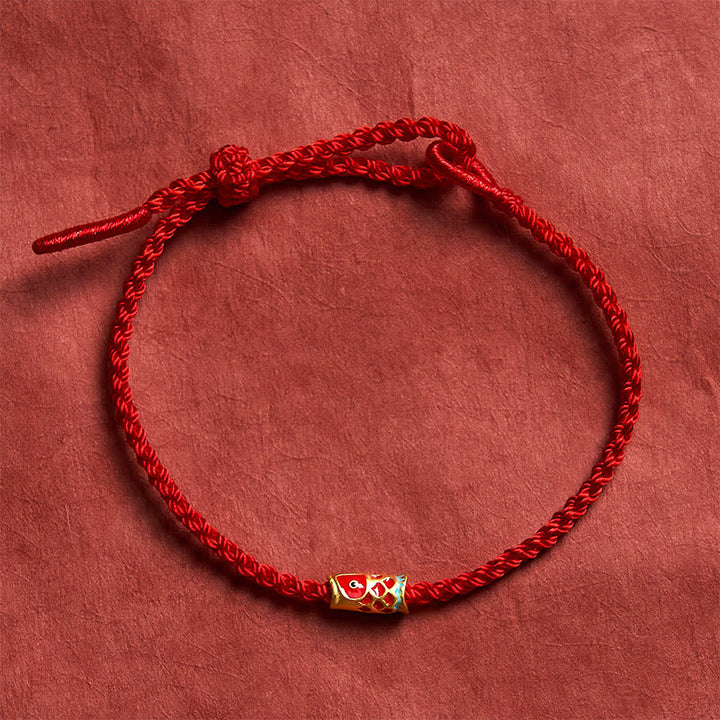 Buddha Stones Pulsera de cordón trenzado con diseño de pez koi rojo tejido a mano - Rojo - 5,91-7,48 pulgadas (15-19 cm) - image 0